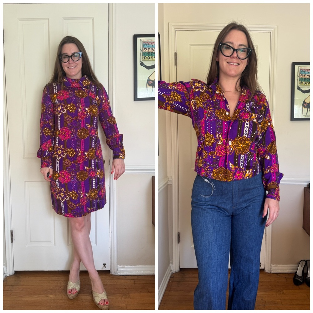 70s Vintage Acrylic Barkcloth Honeymoon Set - Dress and Shirt